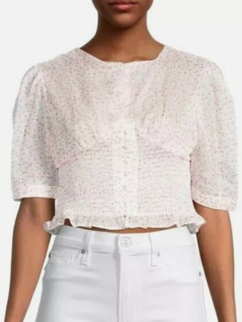Avantlook Pink Hearts Sheer Cropped Blouse - L